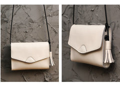 Cute White LEATHER Flip Side Bag Handmade WOMEN Envelope Crossbody BAG Purse FOR WOMEN