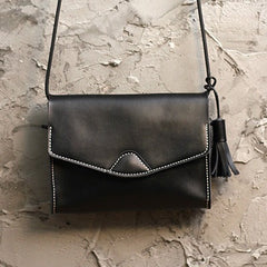 Cute Brown LEATHER Flip Side Bag Handmade WOMEN Envelope Crossbody BAG Purse FOR WOMEN