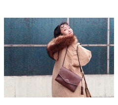 Cute Coffee LEATHER Flip Side Bag Handmade WOMEN Envelope Crossbody BAG Purse FOR WOMEN
