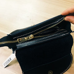 Cute Black LEATHER Flip Side Bag Handmade WOMEN Phone Crossbody BAG Purse FOR WOMEN