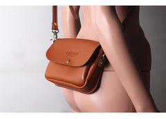 Cute Brown LEATHER Flip Side Bag Handmade WOMEN Phone Crossbody BAG Purse FOR WOMEN