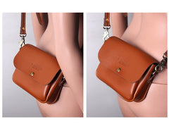 Cute Brown LEATHER Flip Side Bag Handmade WOMEN Phone Crossbody BAG Purse FOR WOMEN