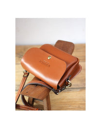 Cute Brown LEATHER Flip Side Bag Handmade WOMEN Phone Crossbody BAG Purse FOR WOMEN