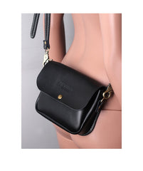 Cute Black LEATHER Flip Side Bag Handmade WOMEN Phone Crossbody BAG Purse FOR WOMEN