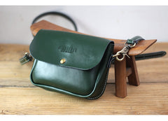 Cute Green LEATHER Flip Side Bag Handmade WOMEN Phone Crossbody BAG Purse FOR WOMEN