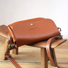Cute Brown LEATHER Flip Side Bag Handmade WOMEN Phone Crossbody BAG Purse FOR WOMEN