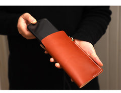 Cute Brown LEATHER Phone Case WOMEN Phone BAG with Neck Strap Slim Phone Shoulder Purse FOR WOMEN