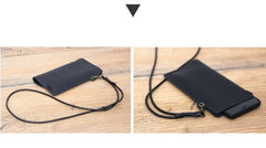 Cute Brown LEATHER Phone Case WOMEN Phone BAG with Neck Strap Slim Phone Shoulder Purse FOR WOMEN