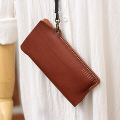 Cute Brown LEATHER Phone Case WOMEN Phone BAG with Neck Strap Slim Phone Shoulder Purse FOR WOMEN