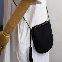 Cute Brown LEATHER Side Bag Tassel Saddle WOMEN SHOULDER BAG Slim With Tassel Crossbody Pouch FOR WOMEN