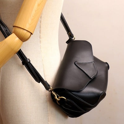 Cute Black LEATHER WOMEN Small SHOULDER BAG - Back View