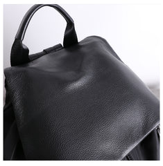 Cute Black Nylon Satchel Backpack Womens School Backpack Purse Black Nylon Leather Travel Rucksack for Ladies