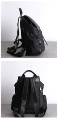 Cute Black Nylon Satchel Backpack Womens School Backpack Purse Black Nylon Leather Travel Rucksack for Ladies