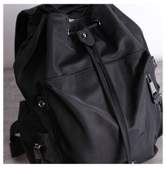 Cute Black Nylon Satchel Backpack Womens School Backpack Purse Black Nylon Leather Travel Rucksack for Ladies
