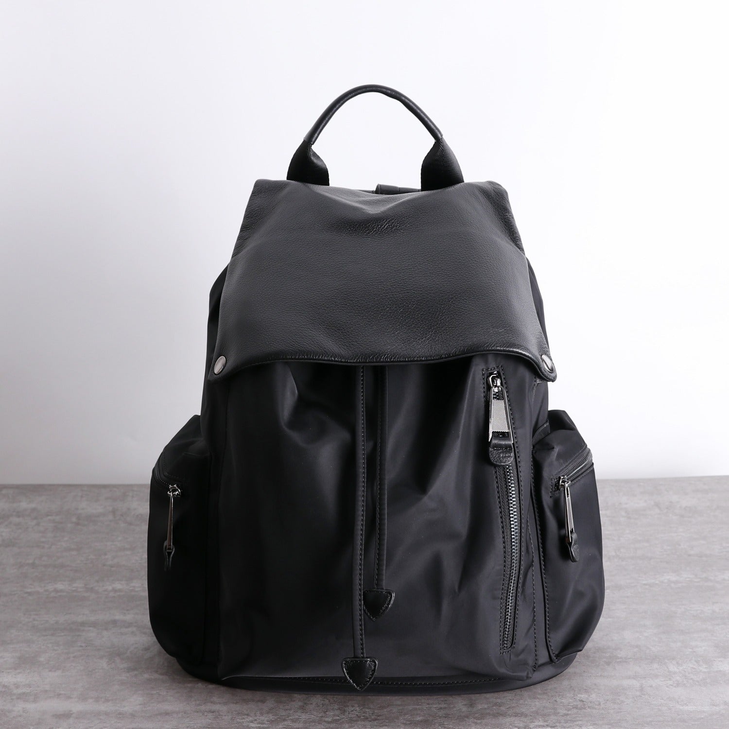 Cute Black Nylon Satchel Backpack Womens School Backpack Purse Black Nylon Leather Travel Rucksack for Ladies