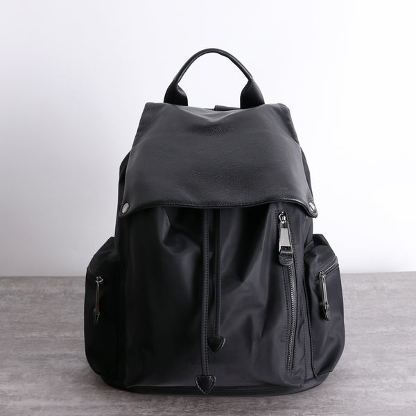 Cute Black Nylon Satchel Backpack Womens School - Back View