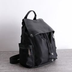 Cute Black Nylon Satchel Backpack Womens School Backpack Purse Black Nylon Leather Travel Rucksack for Ladies