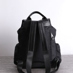 Cute Black Nylon Satchel Backpack Womens School Backpack Purse Black Nylon Leather Travel Rucksack for Ladies