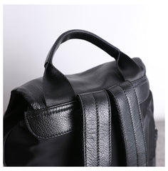 Cute Black Nylon Satchel Backpack Womens School Backpack Purse Black Nylon Leather Travel Rucksack for Ladies