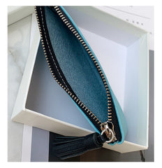 Cute Blue Leather Small Change Wallet Women Keychain with Wallet Zipper Coin Wallet For Women