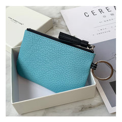 Cute Blue Leather Small Change Wallet Women Keychain with Wallet Zipper Coin Wallet For Women