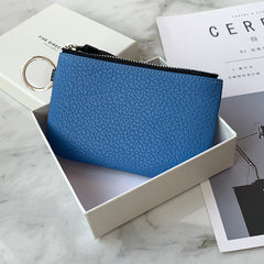 Cute Blue Leather Small Change Wallet Women Keychain with Wallet Zipper Coin Wallet For Women