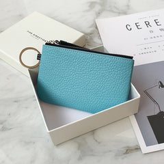 Cute Blue Leather Small Change Wallet Women Keychain with Wallet Zipper Coin Wallet For Women