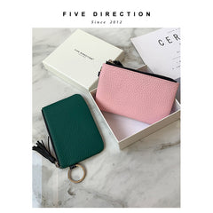 Cute Orange Leather Small Change Wallet Women Keychain with Wallet Zipper Coin Wallet For Women