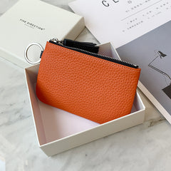 Cute Orange Leather Small Change Wallet Women Keychain with Wallet Zipper Coin Wallet For Women