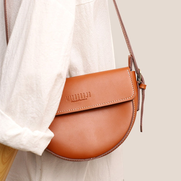 Cute Brown LEATHER Saddle Bag WOMEN SHOULDER - Open View