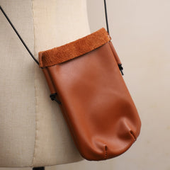 Cute Brown LEATHER Side Bag Phone WOMEN SHOULDER BAG Slim Phone Crossbody Pouch FOR WOMEN