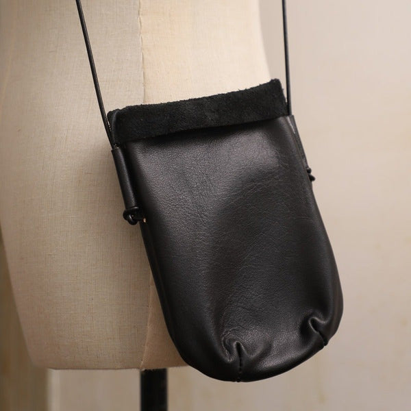 Cute Black LEATHER Side Bag Phone WOMEN - Side View