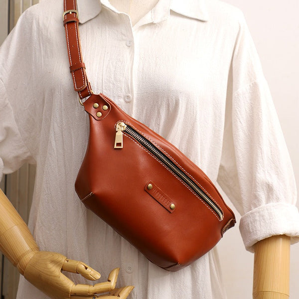 Women Brown LEATHER Sling Bag Cute Side - Side View