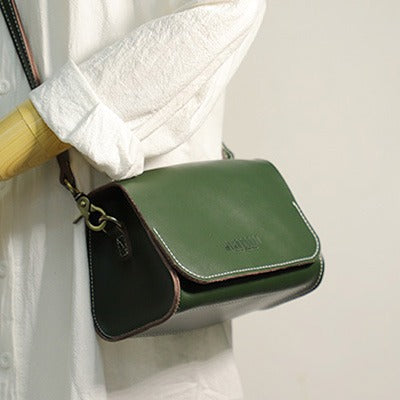 Cute Coffee LEATHER Small Side Bag Handmade - Bill Slots Detail