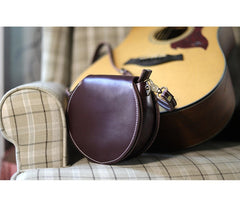 Cute Red LEATHER Around Side Bag Handmade WOMEN Circle Crossbody BAG Phone Purse FOR WOMEN