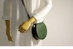 Cute Green LEATHER Around Side Bag Handmade WOMEN Circle Crossbody BAG Phone Purse FOR WOMEN