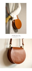 Cute Brown LEATHER Around Side Bag Handmade WOMEN Circle Crossbody BAG Phone Purse FOR WOMEN
