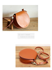 Cute Brown LEATHER Around Side Bag Handmade WOMEN Circle Crossbody BAG Phone Purse FOR WOMEN