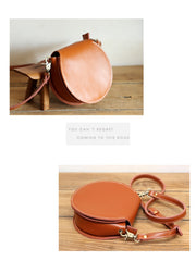Cute Coffee LEATHER Around Side Bag Handmade WOMEN Circle Crossbody BAG Phone Purse FOR WOMEN