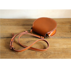 Cute Brown LEATHER Around Side Bag Handmade WOMEN Circle Crossbody BAG Phone Purse FOR WOMEN