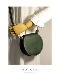 Cute Brown LEATHER Around Side Bag Handmade WOMEN Circle Crossbody BAG Phone Purse FOR WOMEN
