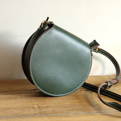 Cute Brown LEATHER Around Side Bag Handmade WOMEN Circle Crossbody BAG Phone Purse FOR WOMEN