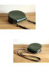 Cute Red LEATHER Around Side Bag Handmade WOMEN Circle Crossbody BAG Phone Purse FOR WOMEN