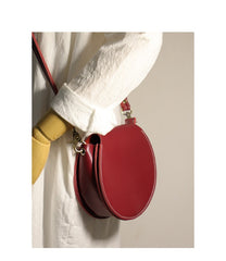 Cute Red LEATHER Around Side Bag Handmade WOMEN Circle Crossbody BAG Phone Purse FOR WOMEN