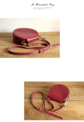 Cute Red LEATHER Around Side Bag Handmade WOMEN Circle Crossbody BAG Phone Purse FOR WOMEN
