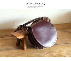 Cute Brown LEATHER Around Side Bag Handmade WOMEN Circle Crossbody BAG Phone Purse FOR WOMEN