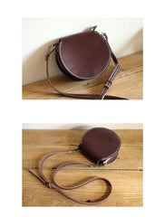 Cute Red LEATHER Around Side Bag Handmade WOMEN Circle Crossbody BAG Phone Purse FOR WOMEN