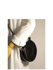 Cute Red LEATHER Around Side Bag Handmade WOMEN Circle Crossbody BAG Phone Purse FOR WOMEN