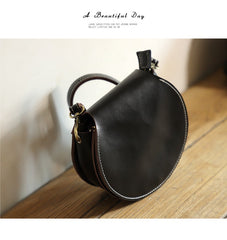 Cute Red LEATHER Around Side Bag Handmade WOMEN Circle Crossbody BAG Phone Purse FOR WOMEN