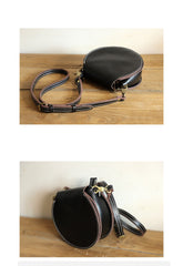 Cute Brown LEATHER Around Side Bag Handmade WOMEN Circle Crossbody BAG Phone Purse FOR WOMEN